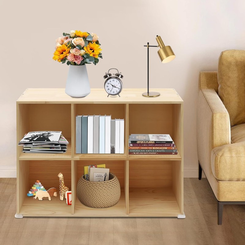 Solid Wood Bookcase 6-Cube Shelf, Convertible Vertical/Horizontal Storage Unit, gallery