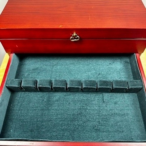 Wallace Silversmiths Single Drawer Mahogany Flatware Chest Hunter Green Lined gallery