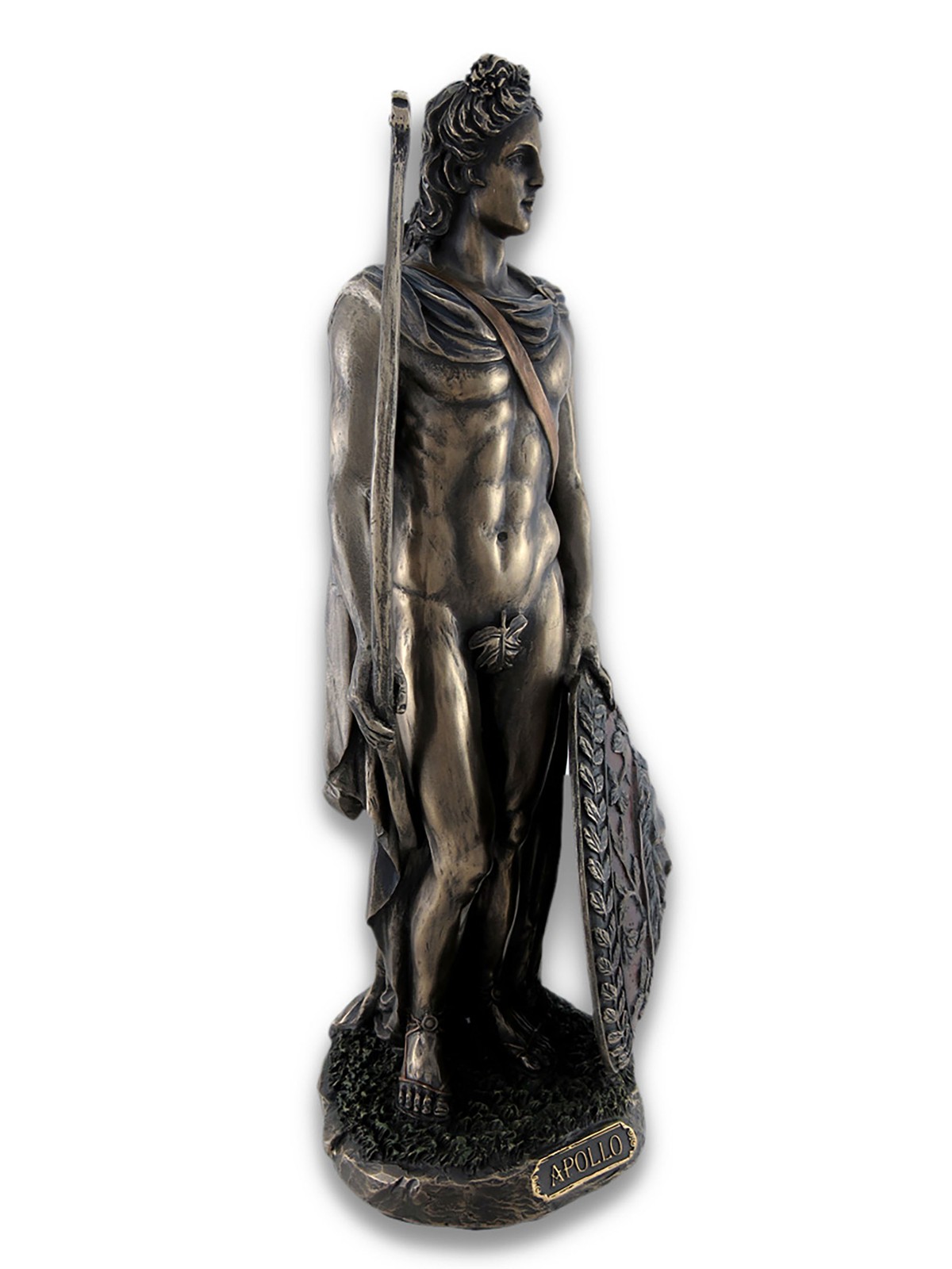 Roman Greek God Apollo with Shield and Bow Bronzed Statue gallery