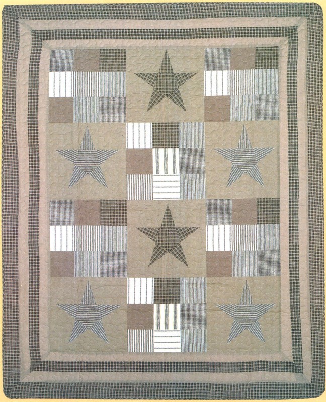 DESERT STAR 3pc Queen QUILT SET : PRIMITIVE FARMHOUSE COUNTRY BROWN CABIN PLAID gallery