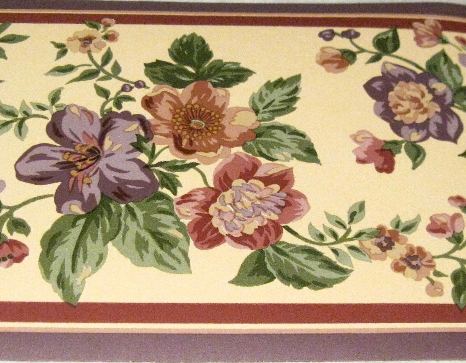 Wallpaper Border Traditional Flowers Purple + Burgundy Trim Yellow Wall 55221b gallery