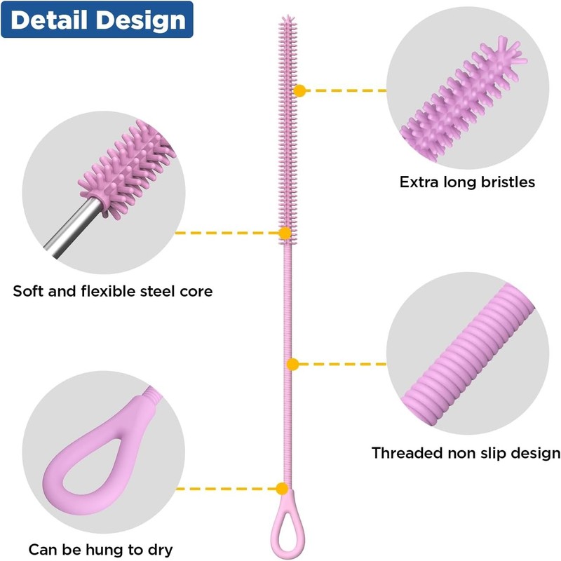 Silicone Straw Cleaner Brush, Reusable, Extra Long for Cleaning Tumbler, Handle gallery