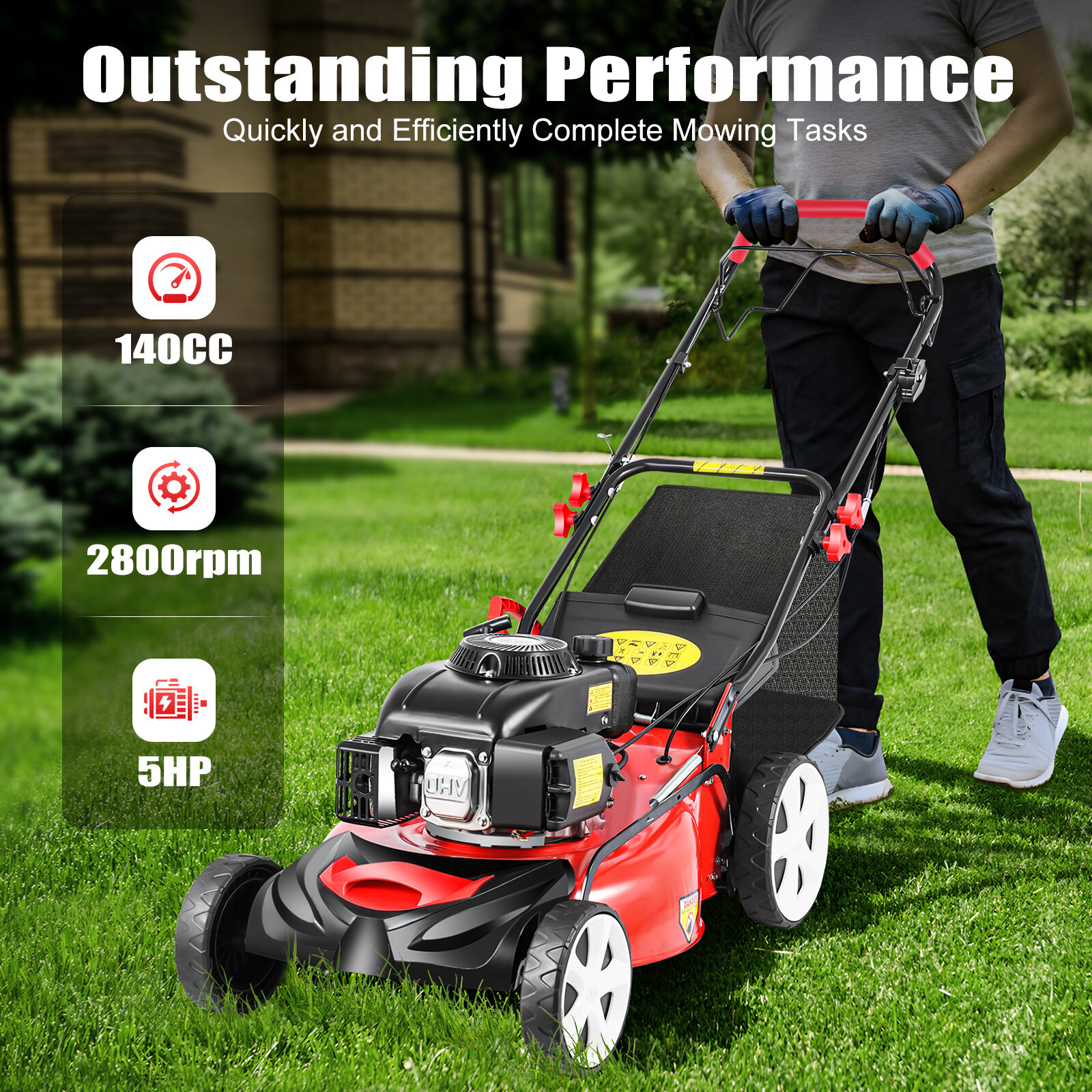 20.5in 140CC High Wheel Gas Walk Behind Self Propelled Lawn Mower 1.6L USA gallery