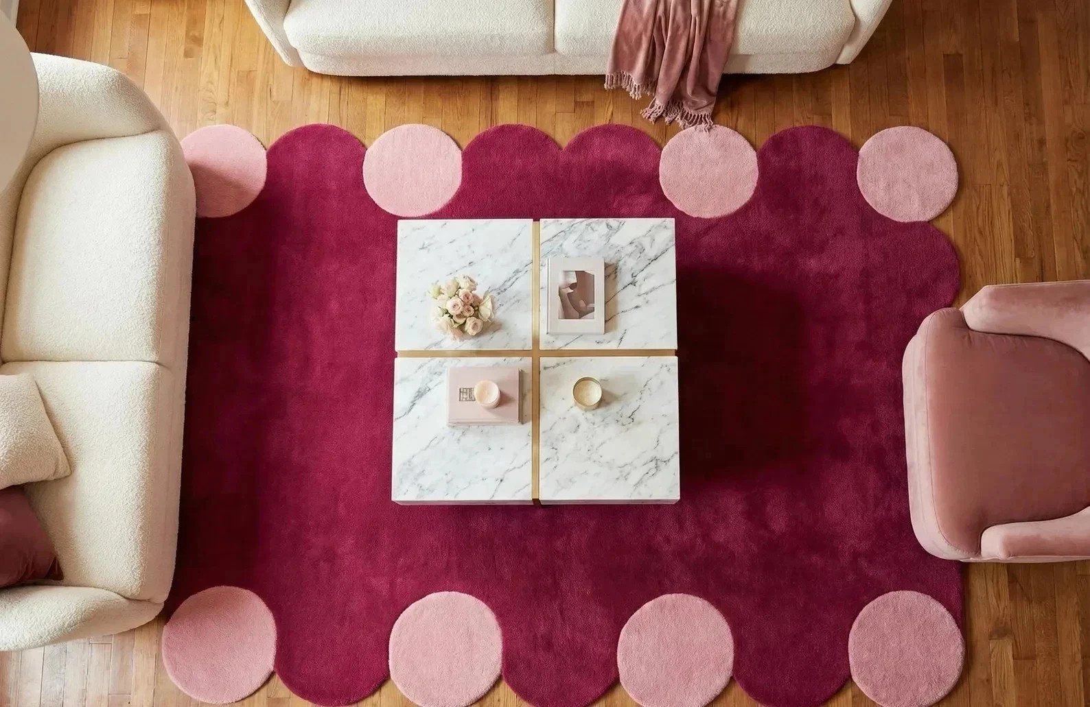 8x12 ft Hand-Tufted Wool Rug Burgundy Blush Handmade Area Rug Modern Living Room gallery