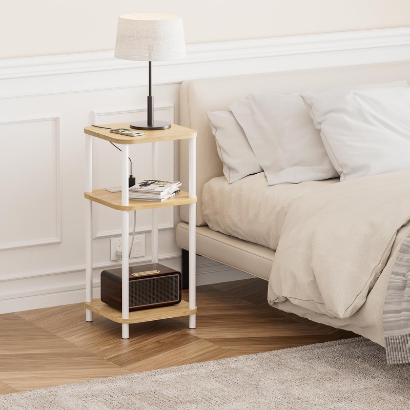 Bamboo End Table with Charging Station, Side Table for Small Space, Small Table gallery