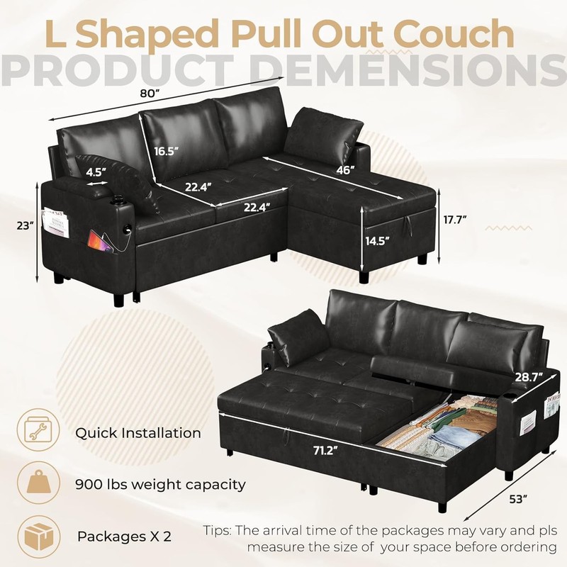 3 in 1 Pull Out Sofa Bed Sleeper Sofa with Storage Chair Sectional L Shape Couch gallery