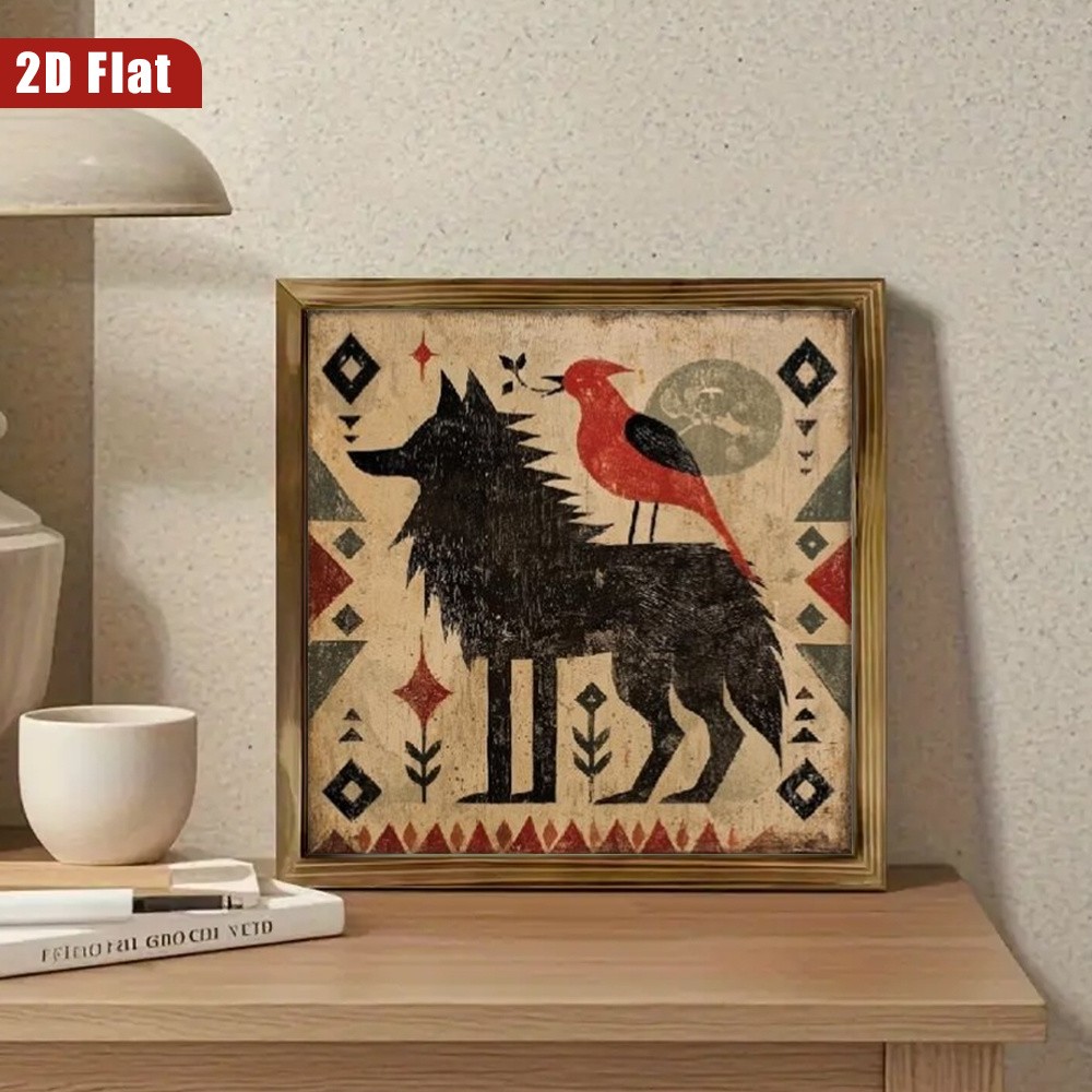Rustic Western Tribal Black Wolf Red Bird Print Wooden Sign Entryway For Home gallery