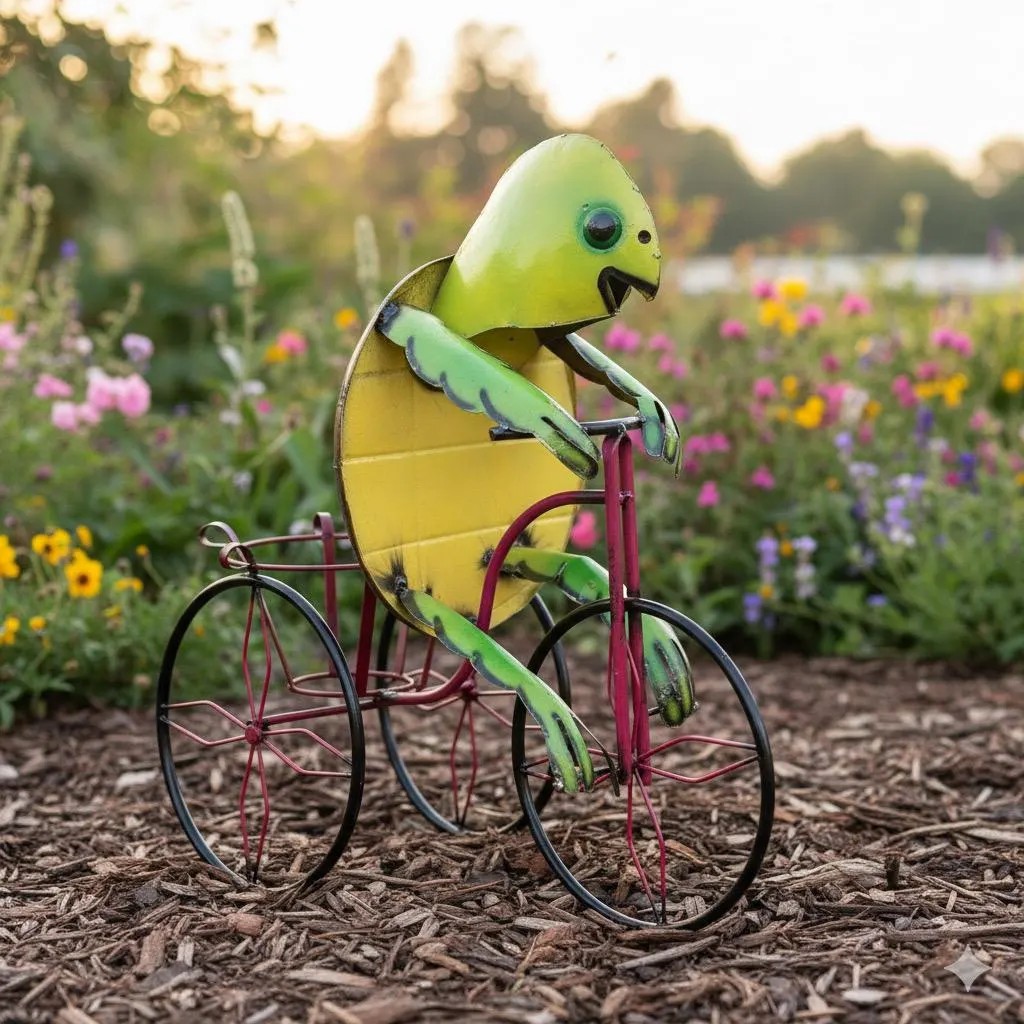 Handmade Metal Turtle Tricycle Planter Garden Decor Southwest Yard Art gallery