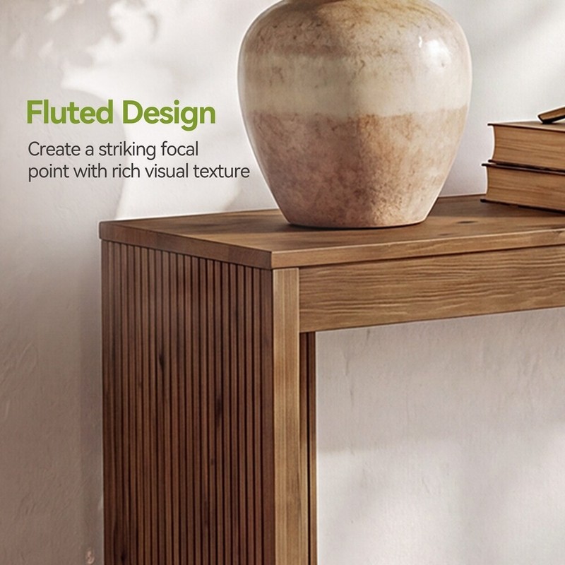 63"Solid Wood Rectangula Sofa Console Table w/ 2-Tier Storage Shelf for Entryway gallery