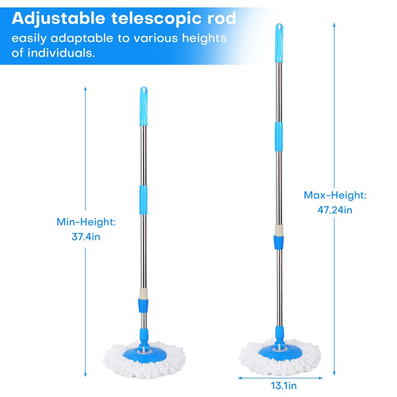 360° Rotating Spin Mop Handle Replacement Adjustable Pole 2 Microfiber Mop Heads gallery