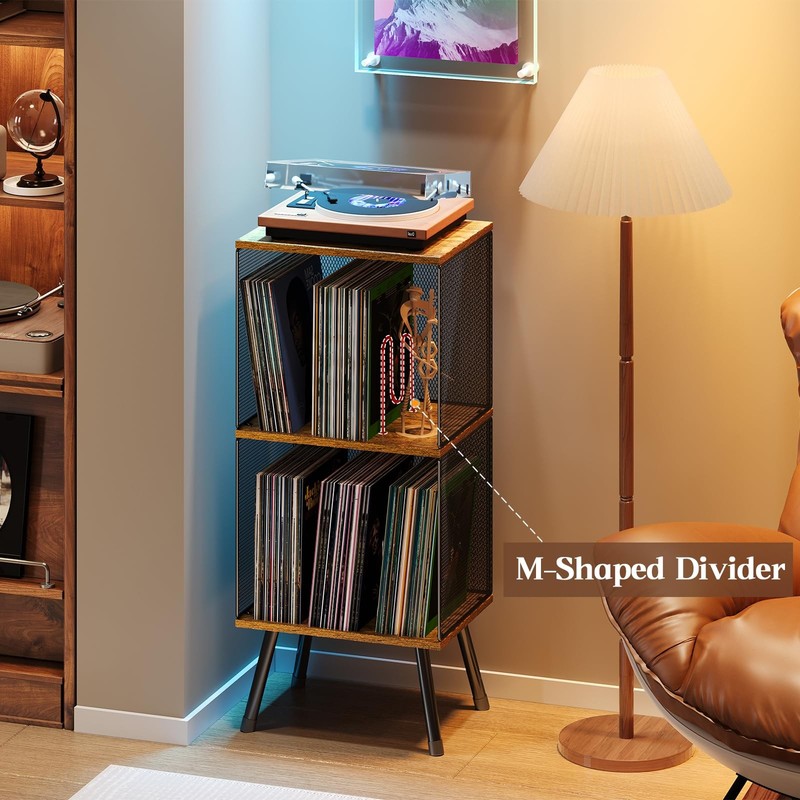 3-Tier Record Player Stand, Turntable Stand with Storage up to 200 Albums, Co gallery