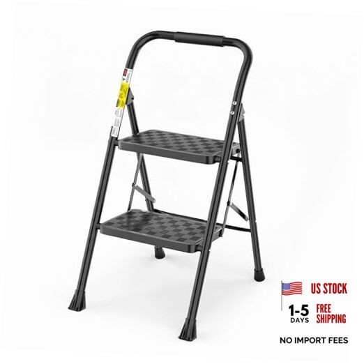2 Step Ladder, Step Stool for Adults,2 Step Ladder Folding Step 2-Step Black gallery