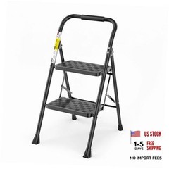 2 Step Ladder, Step Stool for Adults,2 Step Ladder Folding Step 2-Step Black
