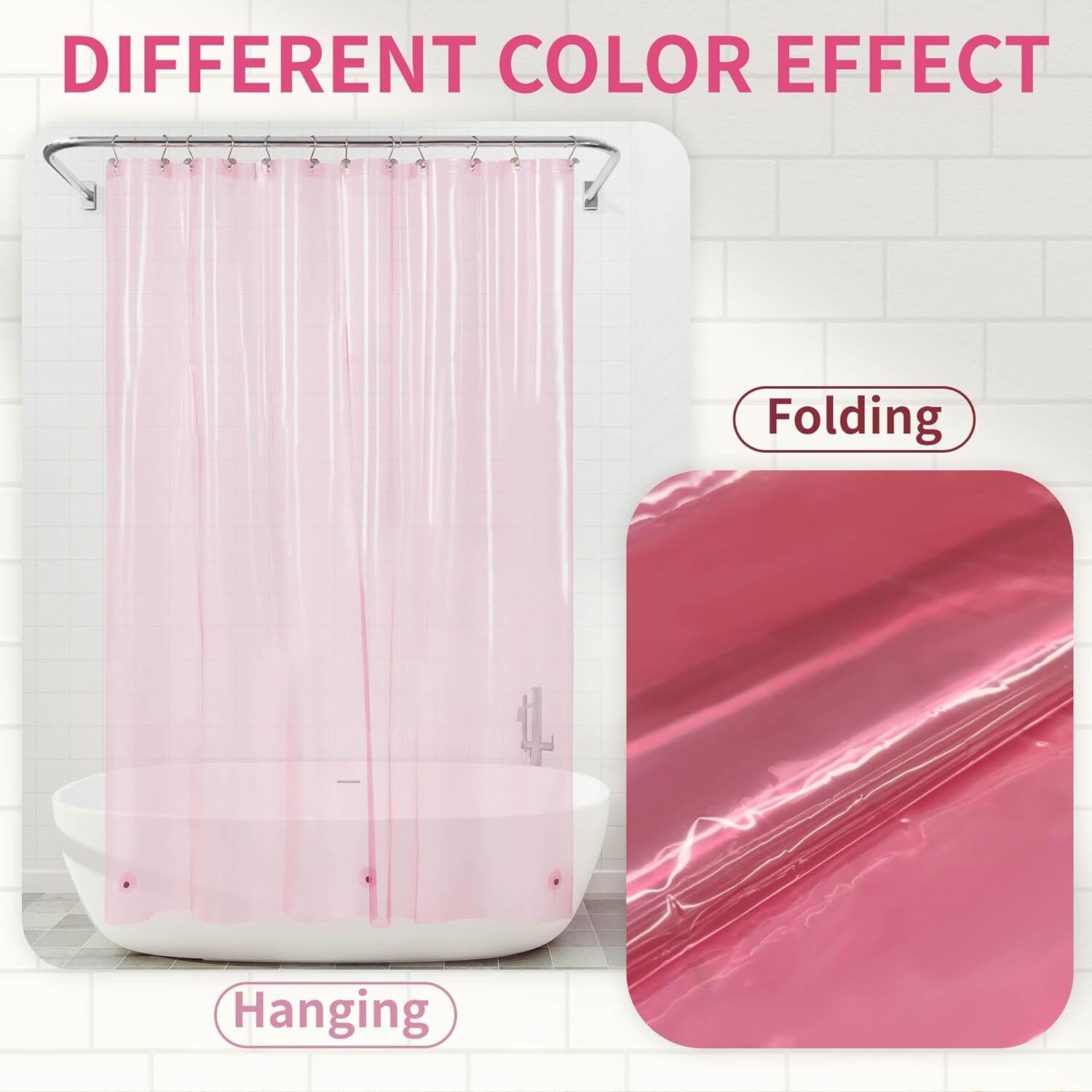 Shower Curtain Liner - Premium PEVA Shower Liner 5G_Light_W71*H72 Clear Pink gallery