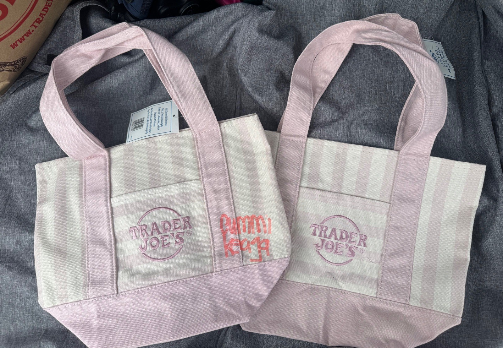NWT Trader Joe’s Mini Striped Pastel Tote Bags Pink Set of 2 gallery