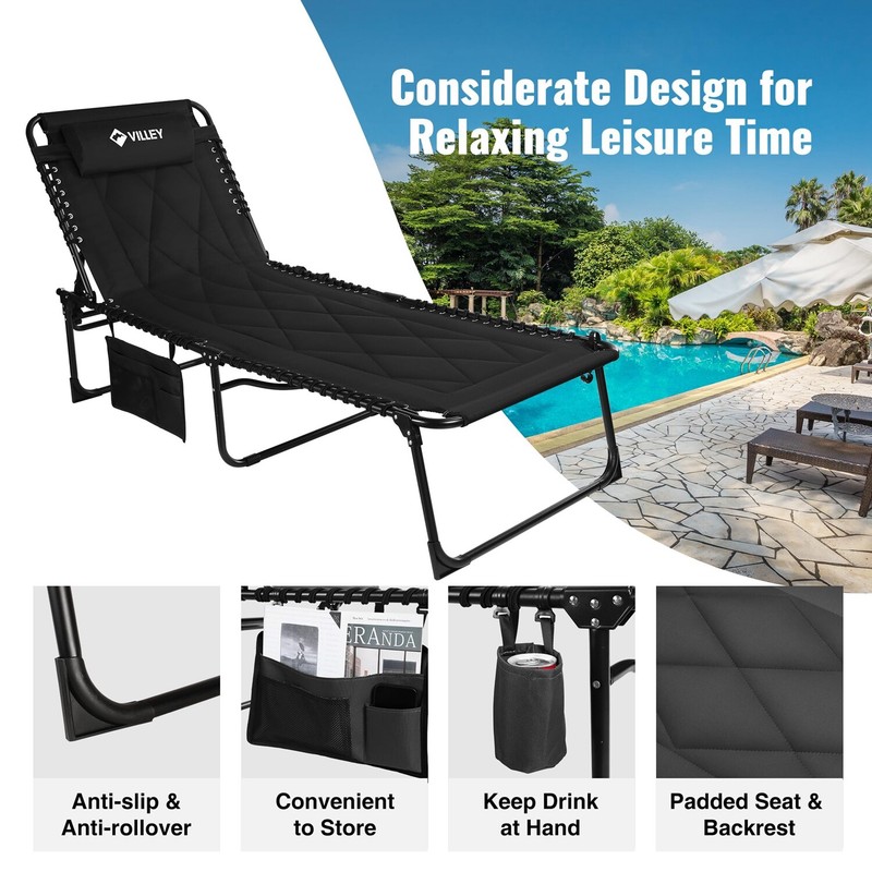 VILLEY Folding Chaise Lounge Padded Camping Cot Patio Lounge Chairs with Cushion gallery