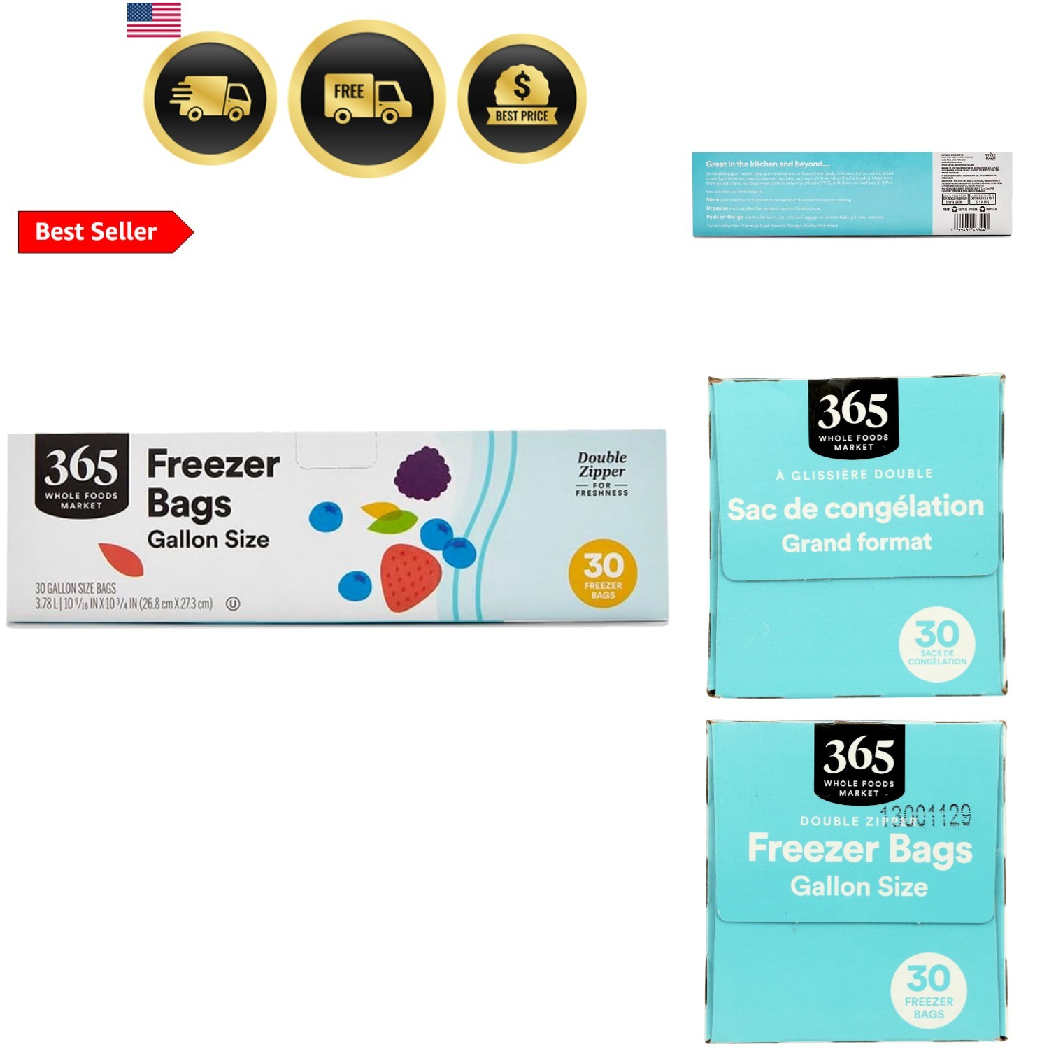 Gallon Size Freezer Bags, Double Zipper, 30 Count gallery