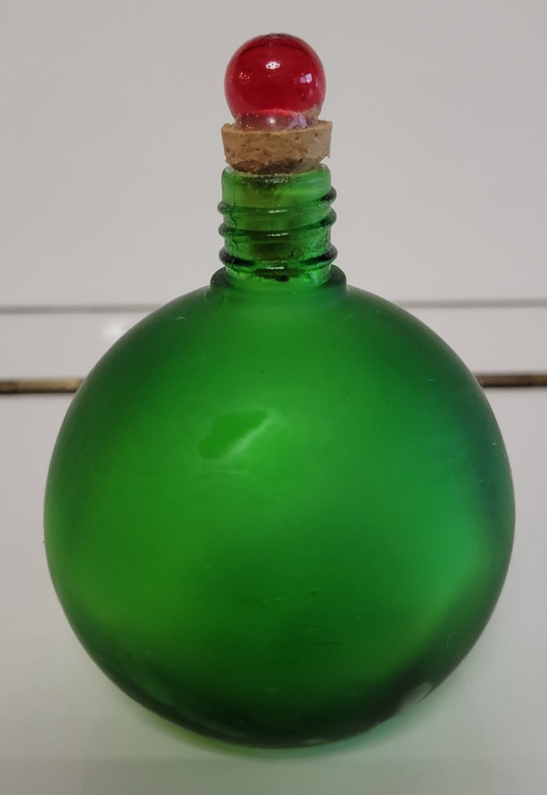 EMERALD GREEN ROUND MINI DECORATIVE BOTTLE RED CORKED STOPPER 4 INCHES 4 OZS gallery