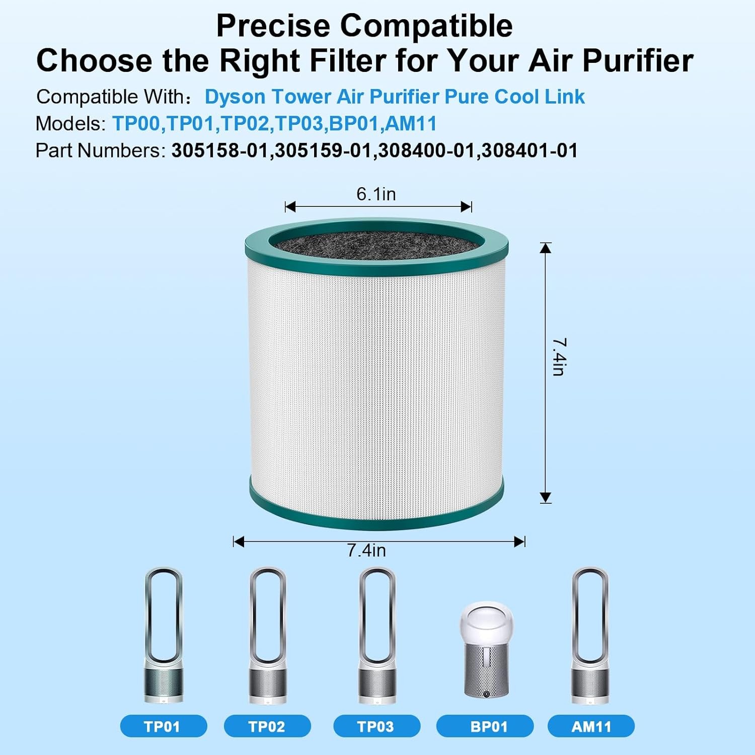 2 Pack TP01 Replacement Filter for Dyson Pure Cool Link TP02 TP03 AM11 BP01 gallery