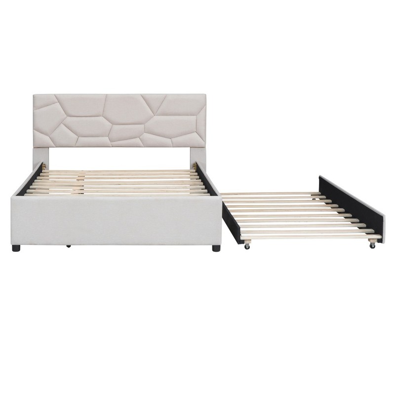 Full Size Upholstered Platform Bed with Brick Pattern Headboard and Twin Size gallery