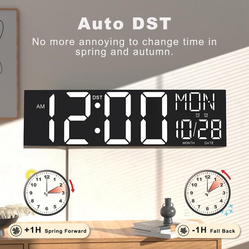30" Large Digital Wall Mount Clock with Remote Control, Alarm, Auto DST gallery