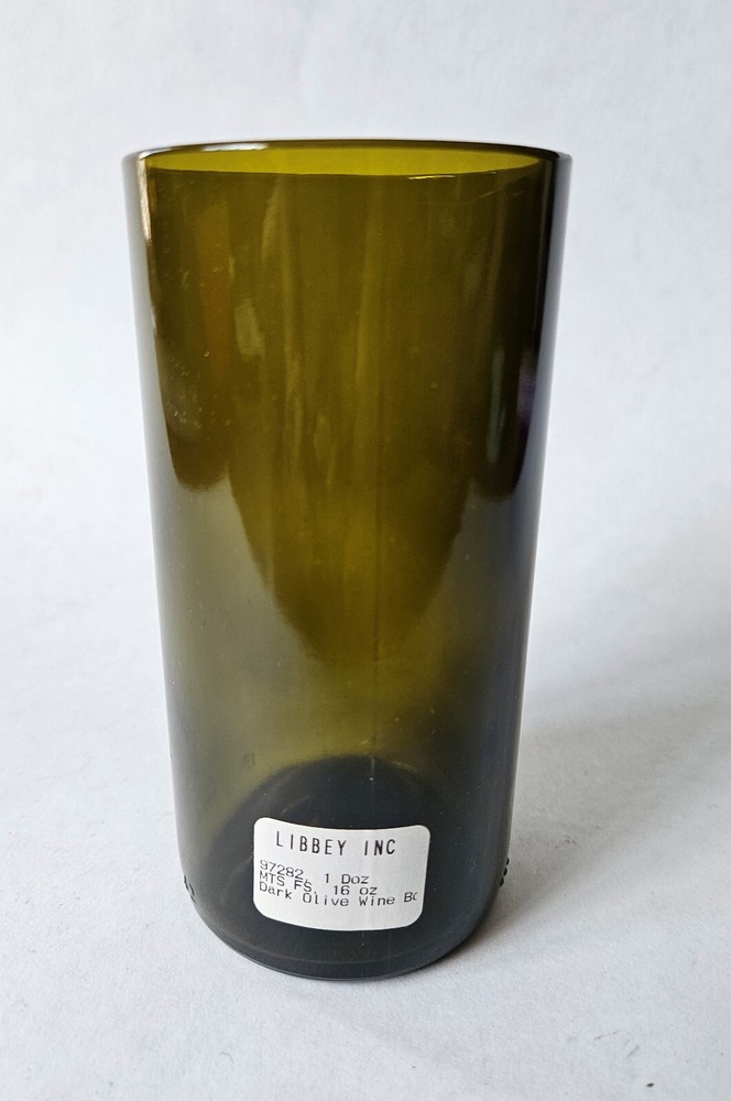 Libbey Tumbler Repurposed Glass Wine Bottle Dark Olive Green 16oz NEW