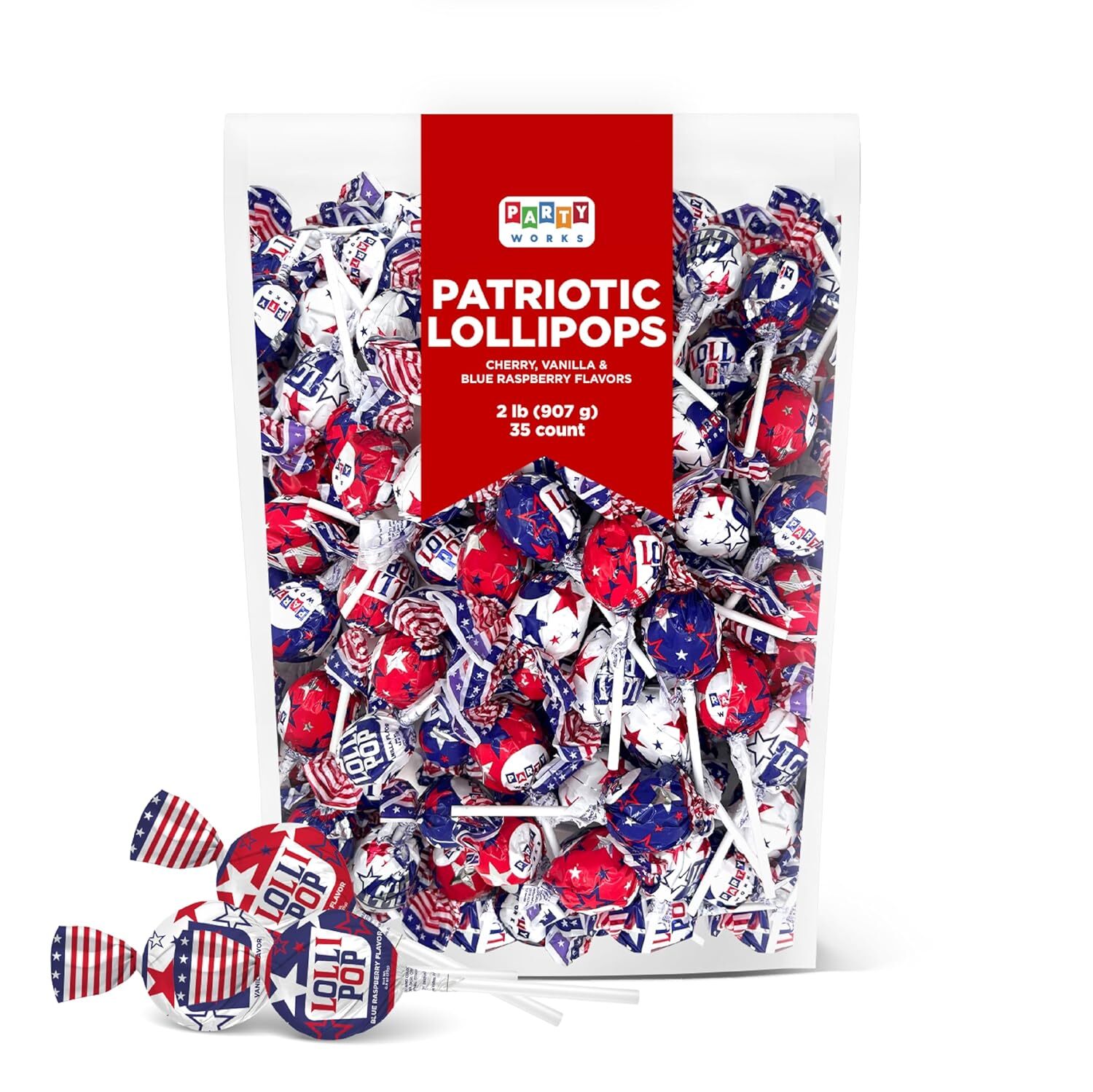 Patriotic Candy Lollipops, Independence Day, July 4th Suckers, 2-Pound Pack gallery