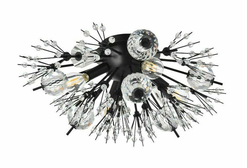 Flush Mount Black Light Fixture Sputnik Crystal and Glass Bathroom or Bedroom