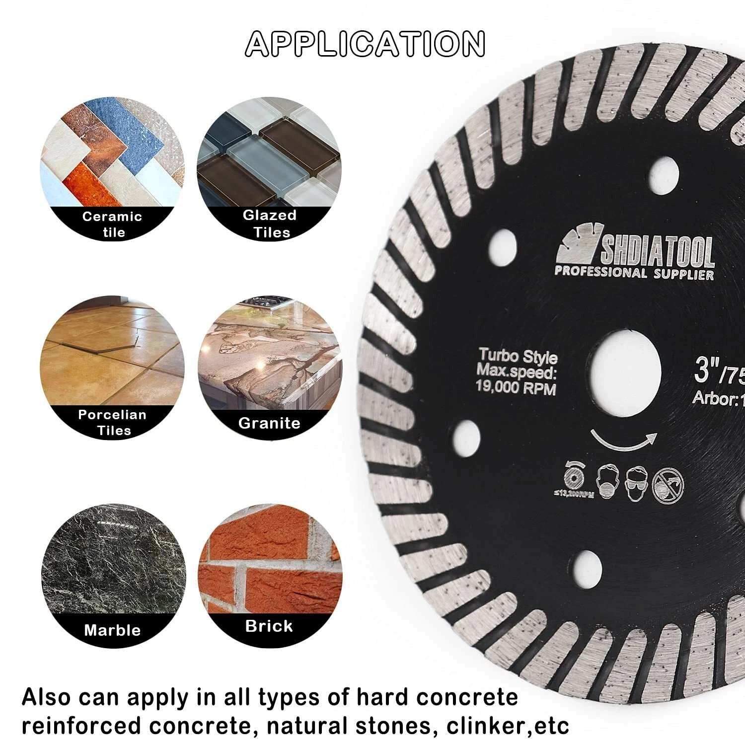 SHDIATOOL 3 Inch Diamond Saw Blade Turbo Style 10mm Arbor for Cutting Porcelain gallery