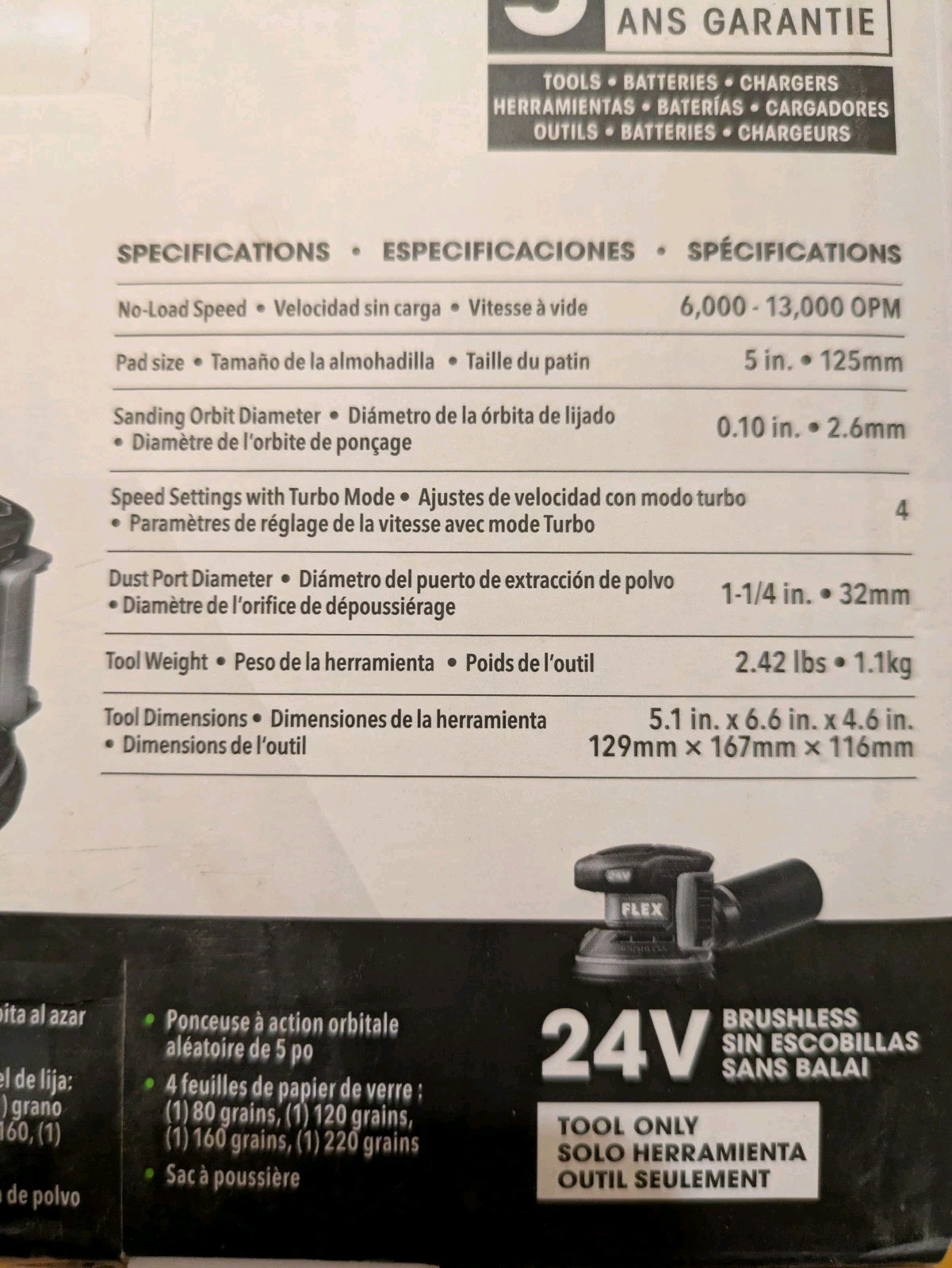 FLEX FX3411-Z 24V 5-in. Brushless Random Orbital Sander (TOOL ONLY) - NIB gallery