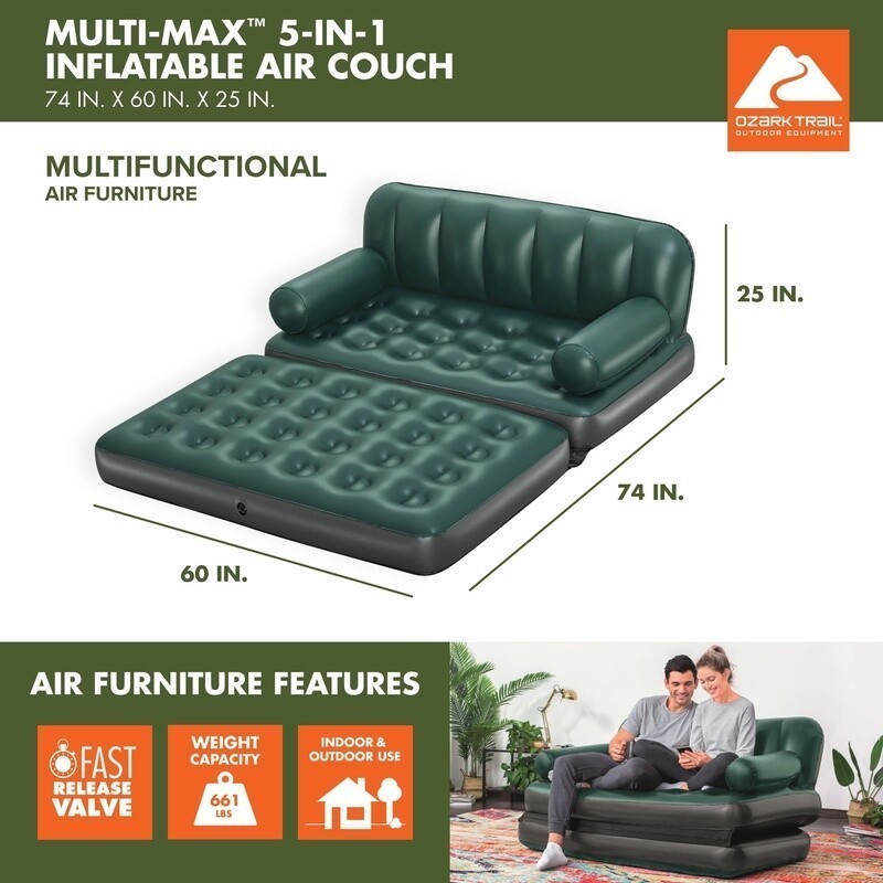 Multi-Max 5-in-1 Inflatable Air Couch Double Sofa Lounge Recliner Bed Portable gallery