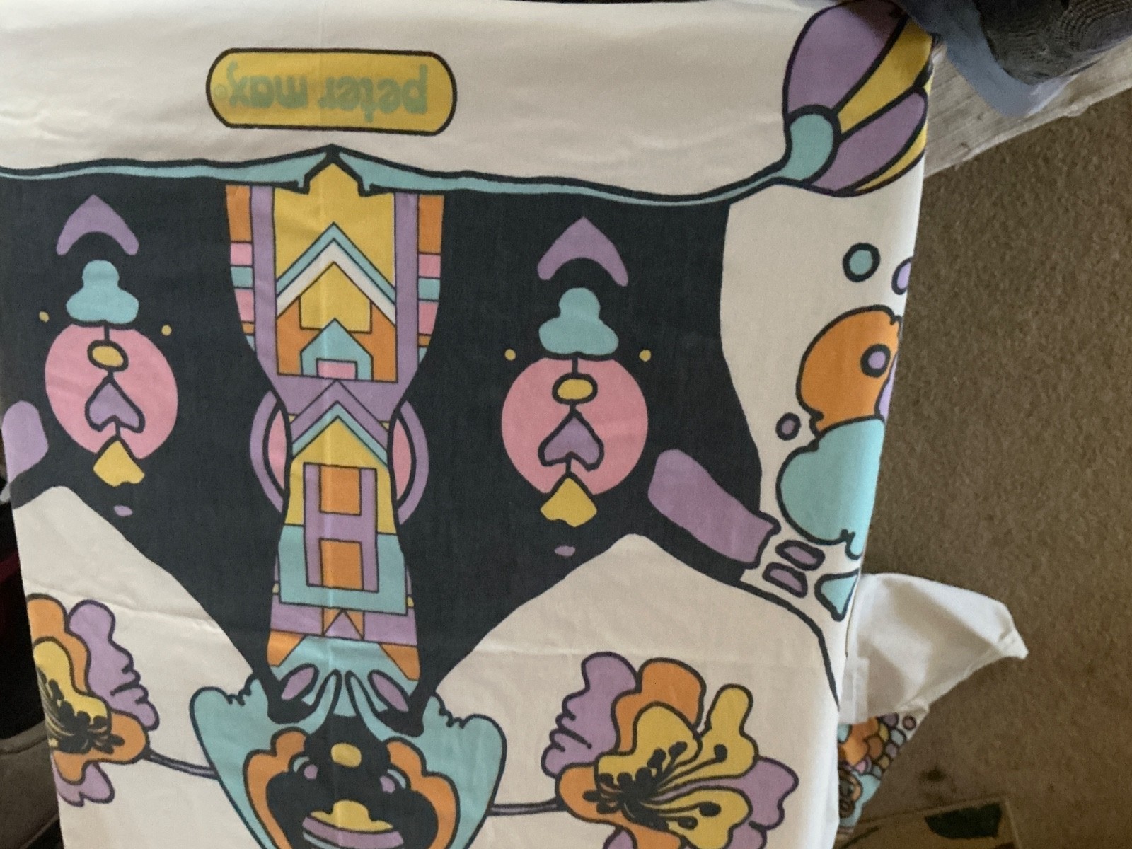 Peter Max Twin Flat Top Sheet + 2 pillow cases. Vintage. Pls read description. gallery