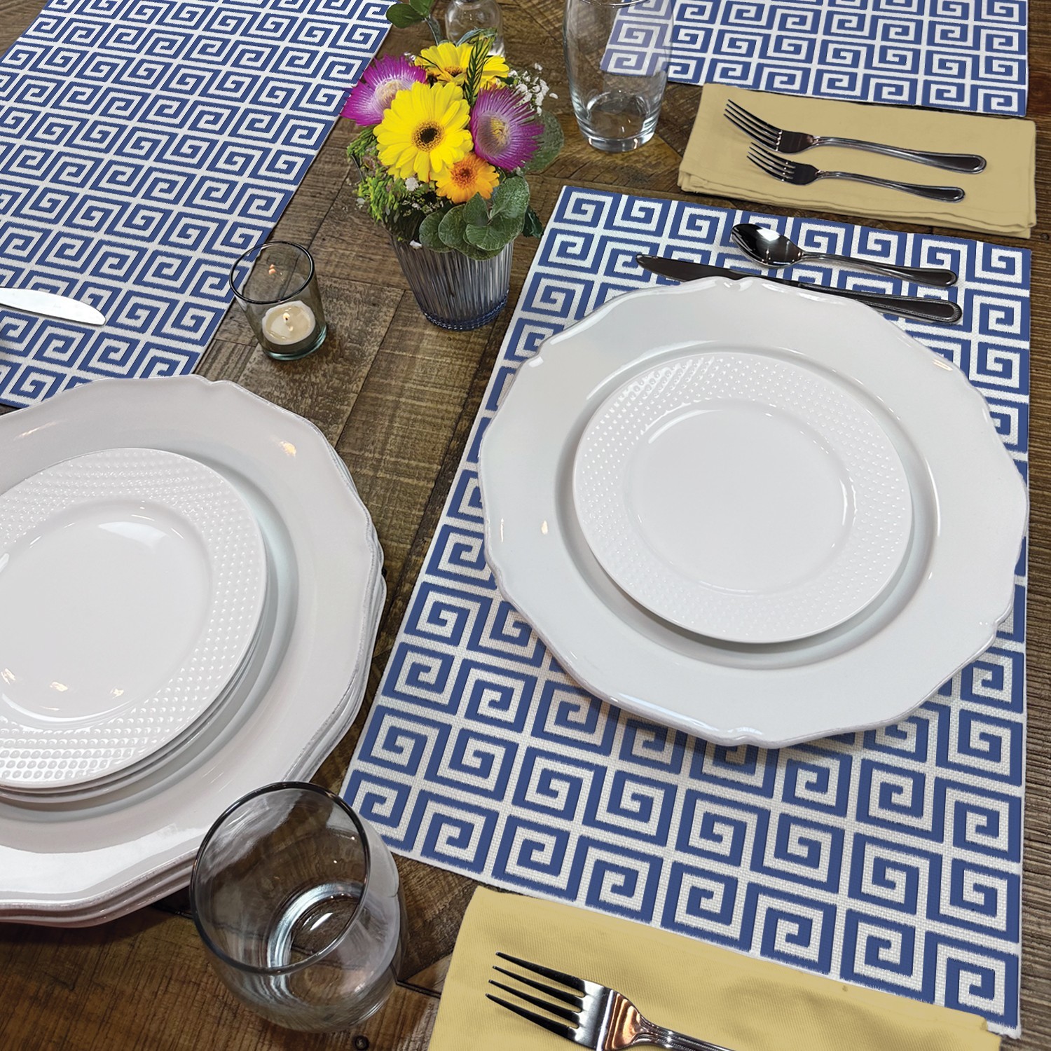 Greek Key 4-Pack Poly-Cotton Blend Placemats Manufactured in The USA gallery