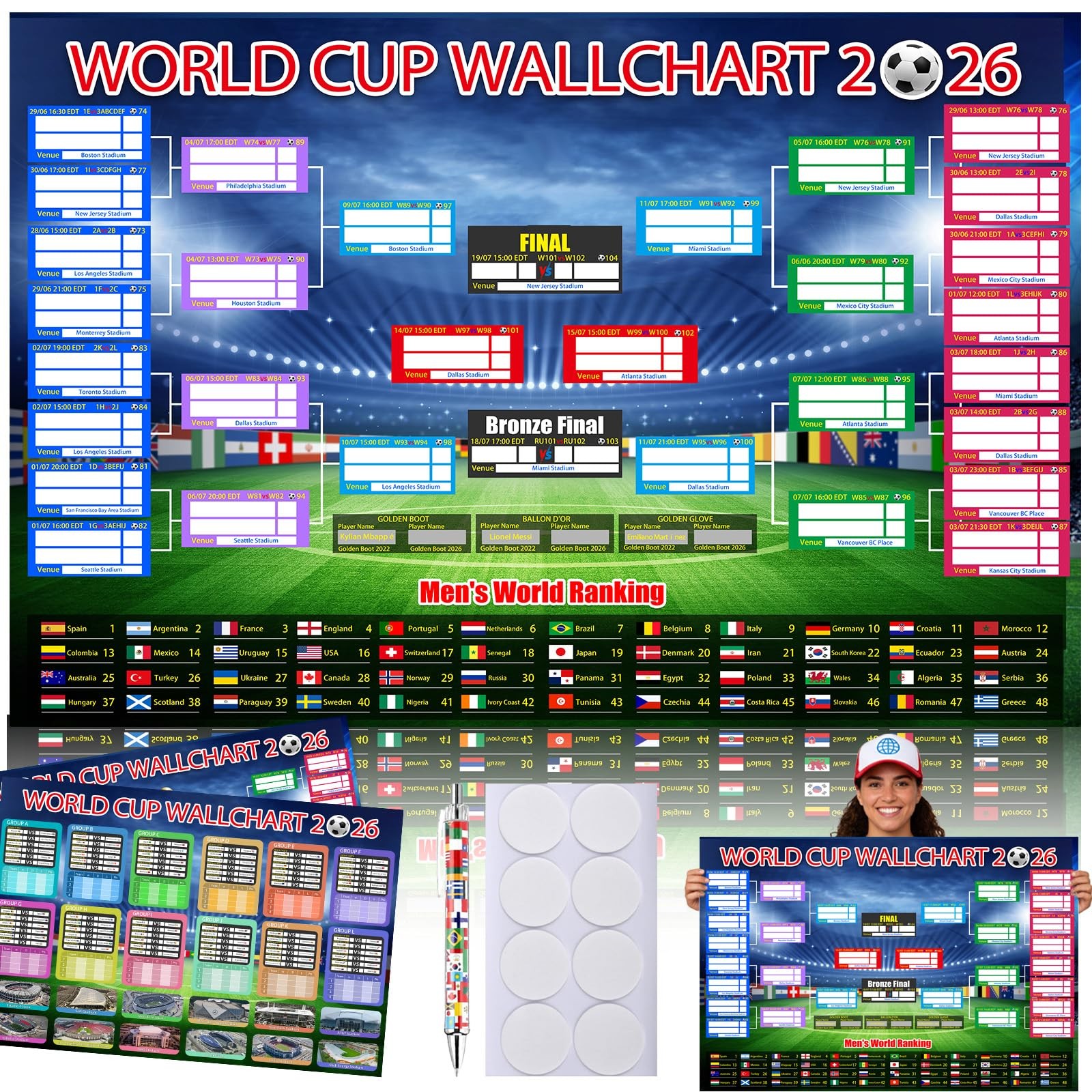 2Pcs World Cup Schedule Poster 2026&Final Round 48-Team Collection Showcase,F... gallery