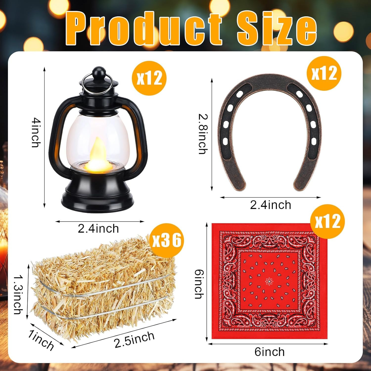 72 Pcs Western Cowboy Centerpieces Decorations with Horseshoe Lantern Mini Hayst gallery