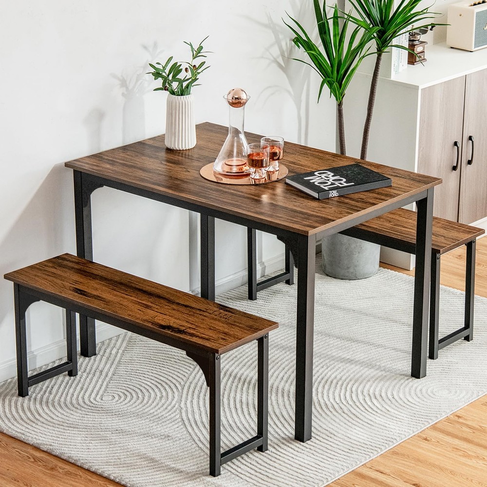 Dining Table Set for 4, 3-Piece Kitchen Table with 2 Benches, 43.5’’ Space Sa...