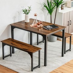 Dining Table Set for 4, 3-Piece Kitchen Table with 2 Benches, 43.5’’ Space Sa…
