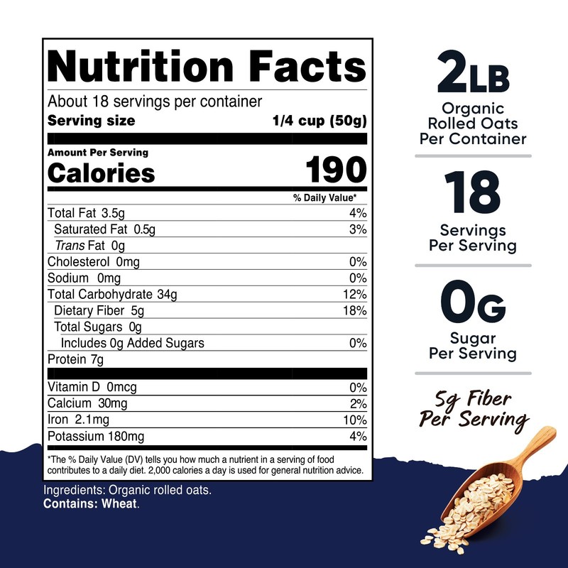 Nutricost Pantry Organic Rolled Oats (2 LB) - 5g Fiber Per Serving, USDA Organic gallery