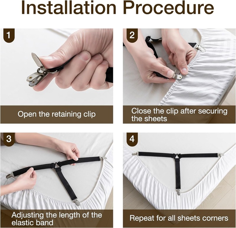 4Bed Sheet Fasteners Adjustable Elastic Suspenders Straps Mattress Covers Clips gallery
