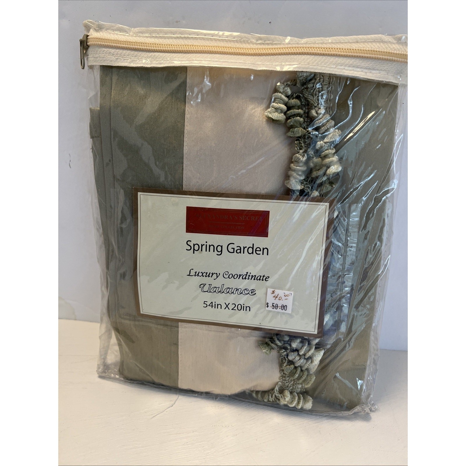 Vtg Sage Green Waterfall Valance with Tassels Silky/satin Lined 54”x20” New gallery