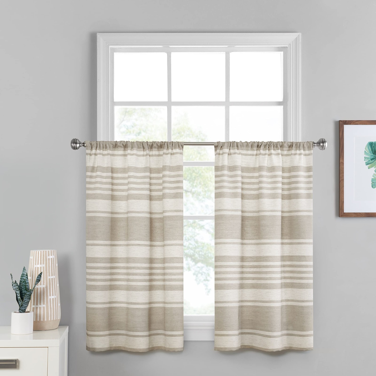 Vue Vinstra Small Panel Tiers Privacy Window Treatment Pair Khaki 26in x 45in gallery