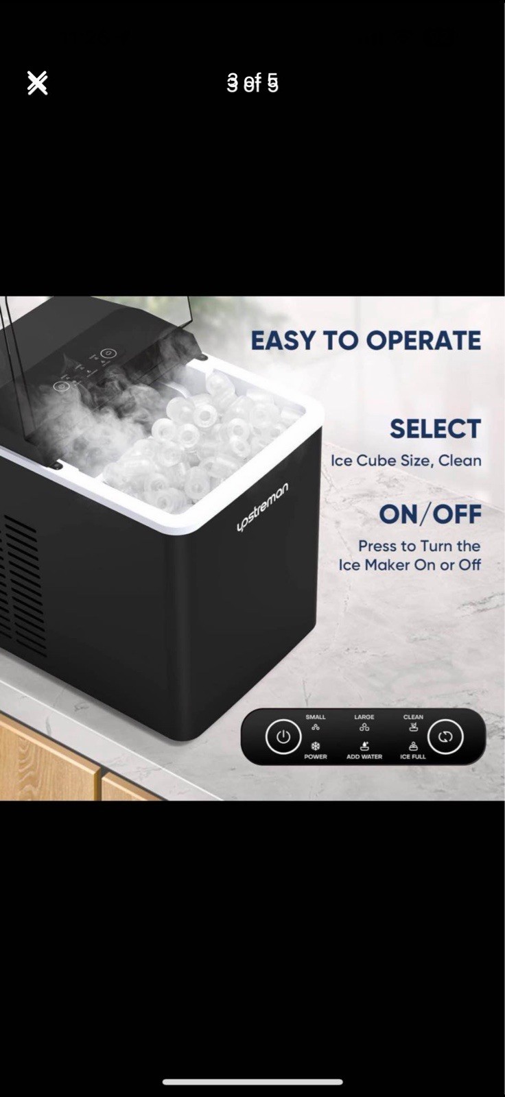 Upstreman Y90 Pro Countertop Ice Maker with Self-Cleaning, 26lbs in 24Hrs gallery