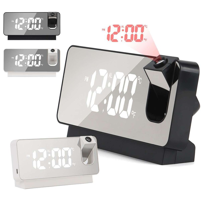 180° LED Digital Projector Rotatable Projection Snooze Dual Alarm Clock USB 24H gallery
