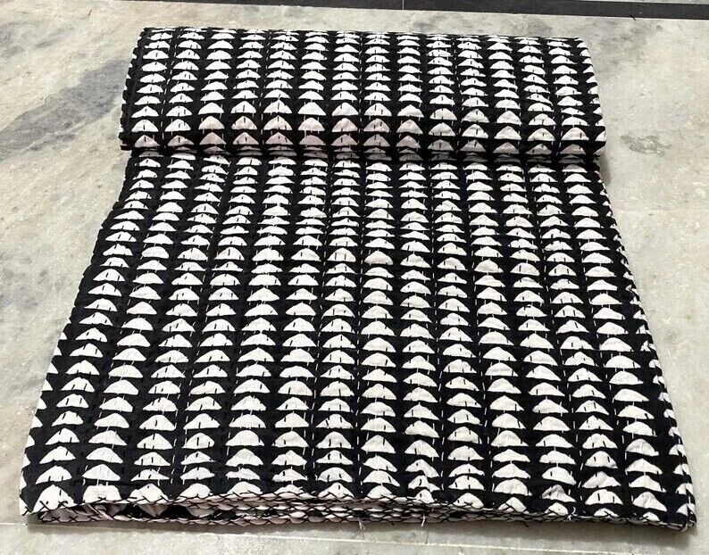 Indian Hand Block Handmade Cotton Kantha Quilt Print King Size Bedspread Blanket gallery