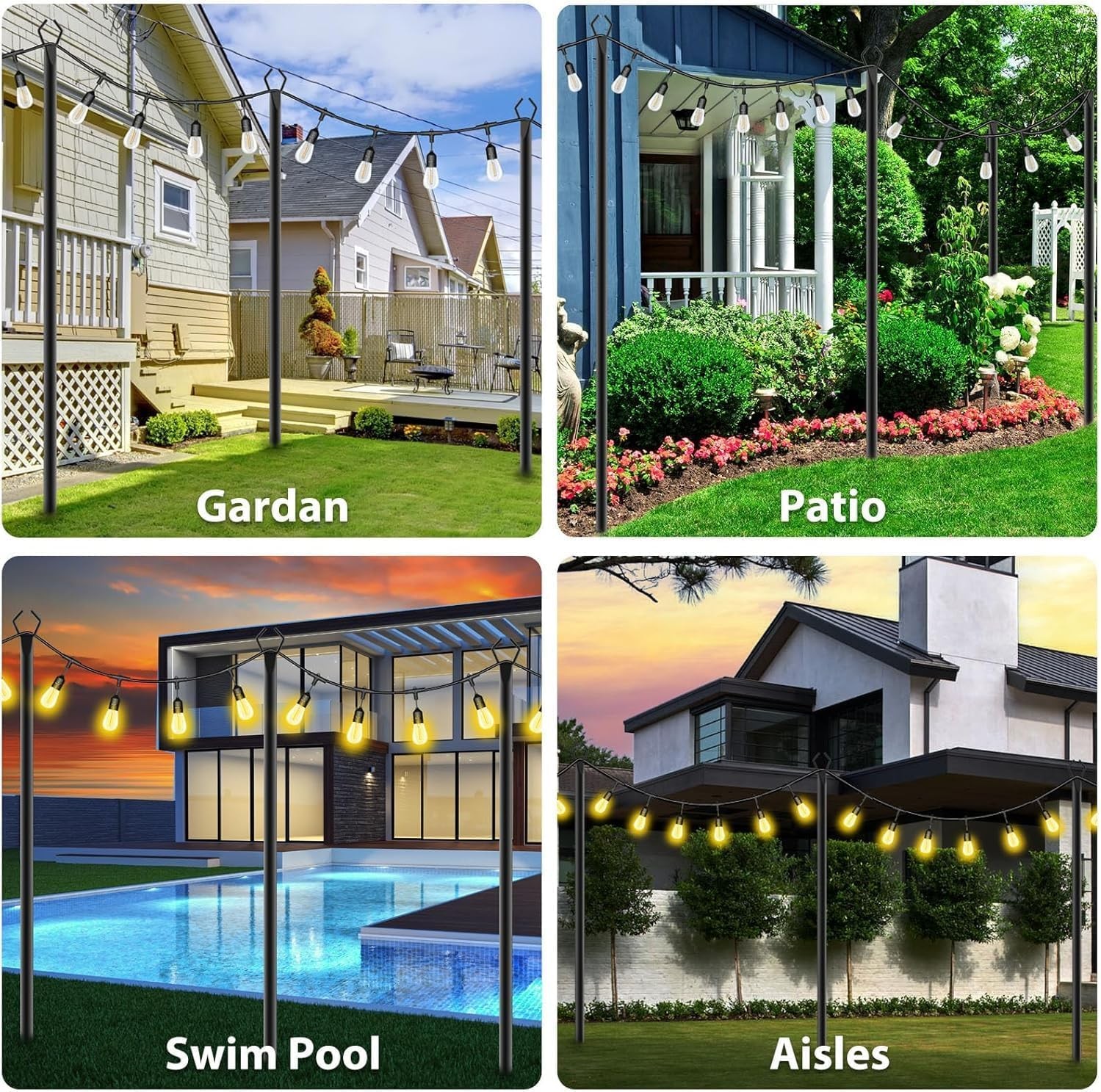 10Ft String Light Poles 4 Pack,Light Poles for Outside Lights,Outdoor with Fe... gallery