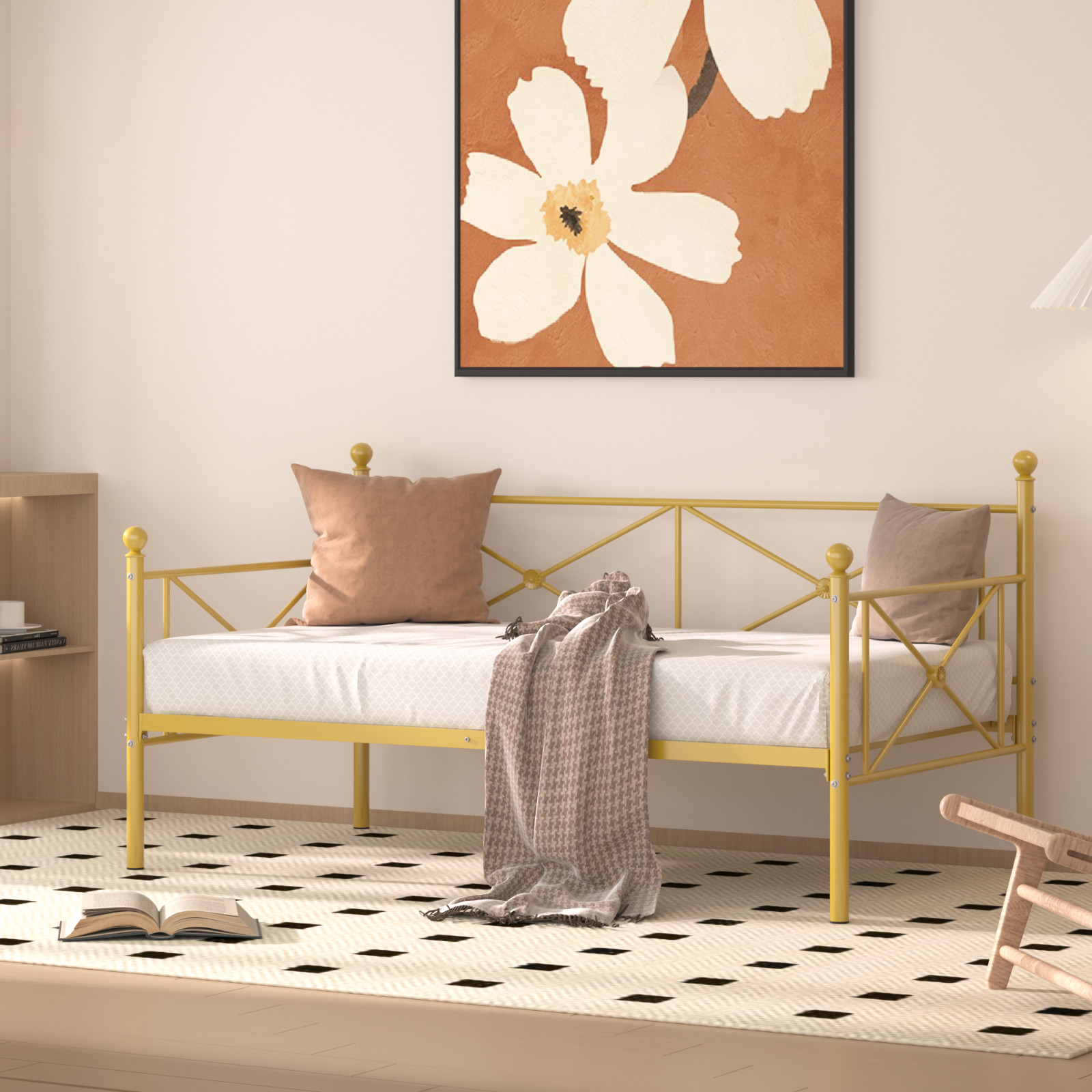 VECELO Twin Size Daybed Frame Metal Sofa Bed Steel Slat Support for Living Room gallery