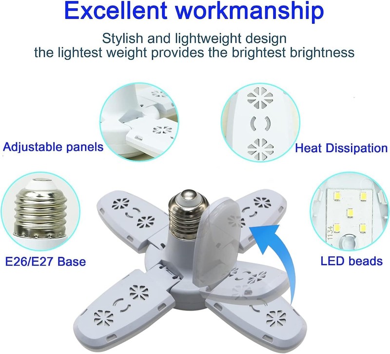 2-PACK E27 LED Garage Light Bulb Deformable Ceiling Fixture Lights Workshop Lamp gallery