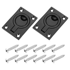 2Pcs Flush Ring Pull 2.48″x1.73″ Square Recessed Door Pull with Screws Black
