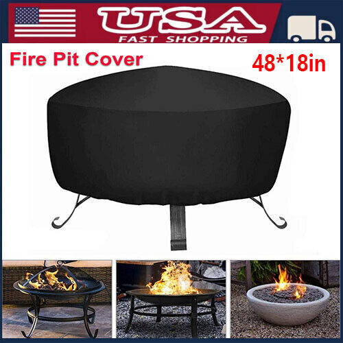 48 Inches Heavy Round Fire Pit Cover Patio Table Cover Garden Outdoor Waterproof gallery