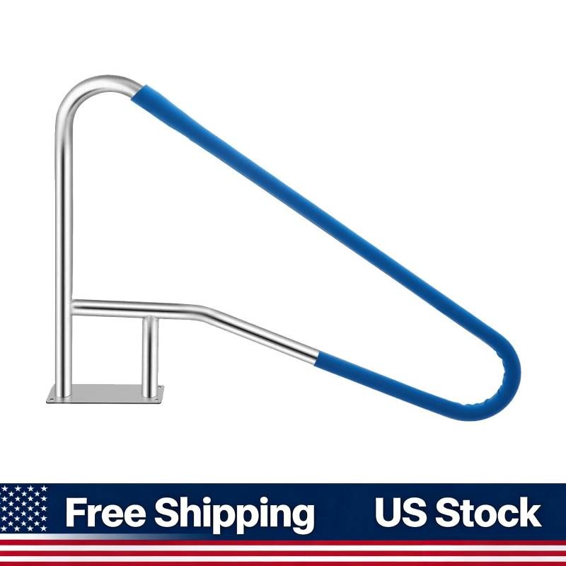 Inground Pool Handrail 55x32" 304 Stainless Steel 375LBS Nylon Blue Grip Quick M gallery